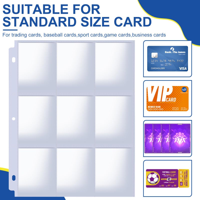 ZENOWICK 1080 Pockets Card Sleeves Binder Sheets, 9 Pocket Card Sleeves for 3 Ring Binder, Trading Cards Sleeves Fit for Baseball, Football, Game, Business Cards(60 Pages) - Image 4